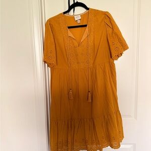 Knox Rose Mustard Eyelet Tassel Babydoll Dress